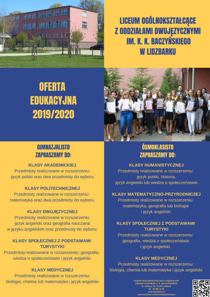 Rekrutacja 2019: Liceum Ogólnokształcące w Lidzbarku