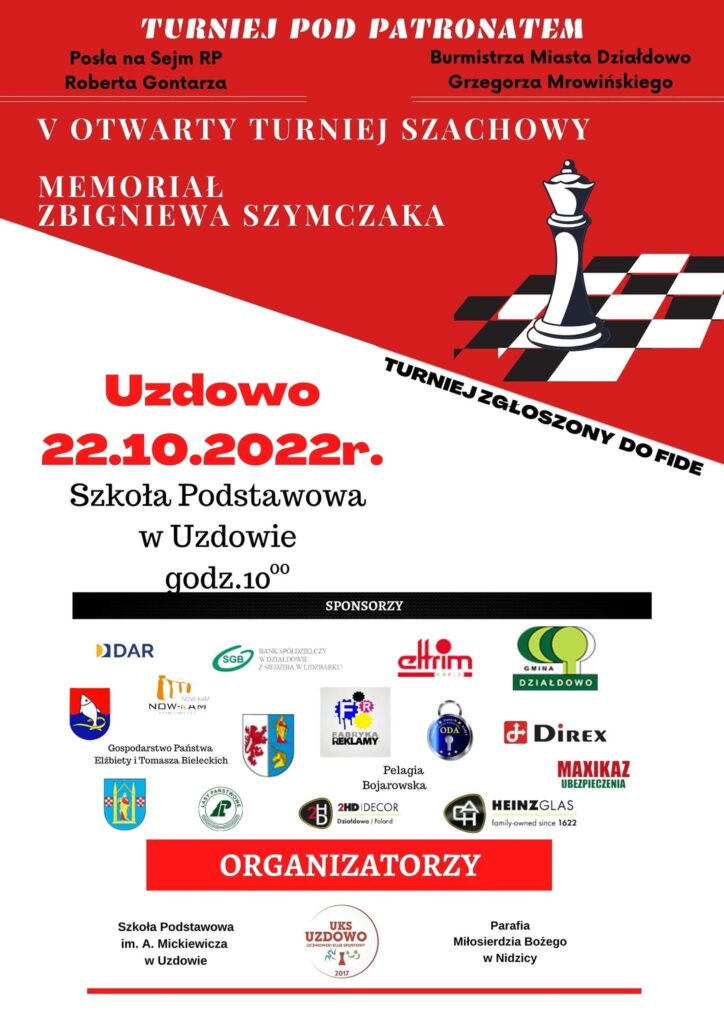 Zaproszenie na V Otwarty Turniej Szachowy/Memoriał Zbigniewa Szymczaka do Uzdowa
