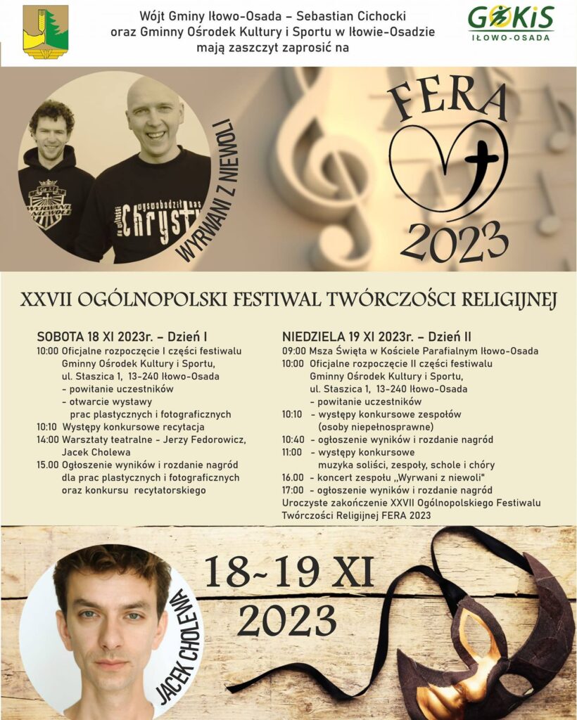 Zaproszenie na XXVII Ogólnopolski Festiwal Twórczości Religijnej FERA 2023