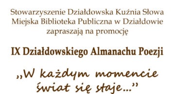 Zaproszenie na promocję IX Działdowskiego Almanachu Poezji do działdowskiej MBP