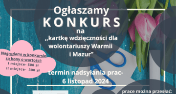 Zaproszenie do konkursu „Kartka wdzięczności dla wolontariuszy Warmii i Mazur”