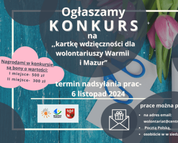 Zaproszenie do konkursu "Kartka wdzięczności dla wolontariuszy Warmii i Mazur"