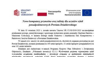 Nowe komputery przenośne oraz tablety dla uczniów szkół ponadpodstawowych Powiatu Działdowskiego!