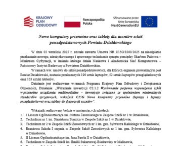 Nowe komputery przenośne oraz tablety dla uczniów szkół ponadpodstawowych Powiatu Działdowskiego!