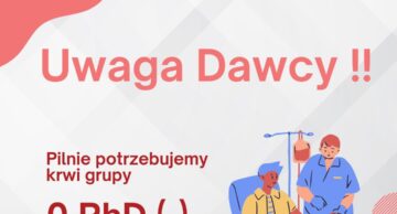 Uwaga! Pilnie potrzebna krew grupy 0 Rh (-)