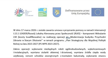 Dofinansowanie do realizacji projektu „Modernizacja budynku Przychodni Zdrowia w Starym Dłutowie”